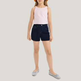 Contrast stitching high waist girls denim shorts