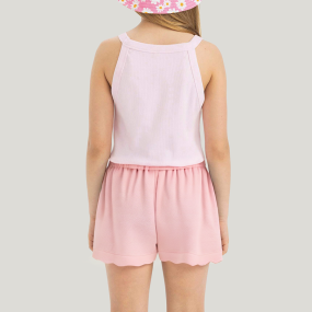 Pink pleated elastic waist girls' shorts