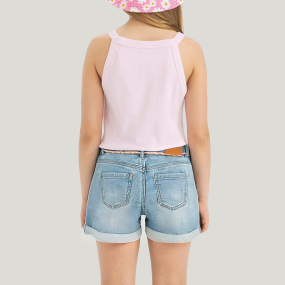 Girls' denim shorts with embroidered flowers