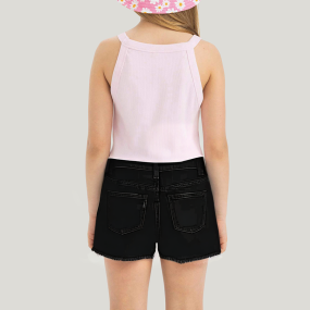 High quality black frayed edge girls denim shorts