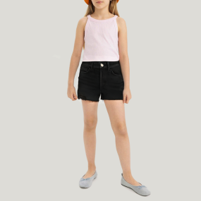 High quality black frayed edge girls denim shorts
