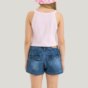 Acid wash casual high waist girls denim shorts