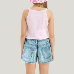 Light blue pleated girls' denim shorts