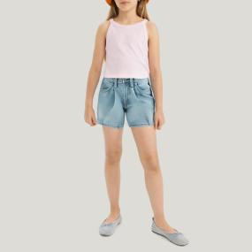 Light blue pleated girls' denim shorts