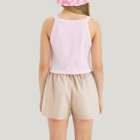 Beige casual pleated girls' denim shorts