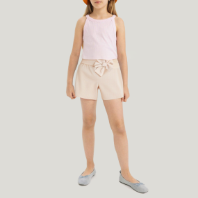 Beige casual pleated girls' denim shorts