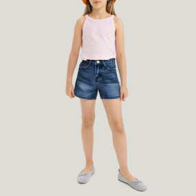Blue washed high waist girls' denim shorts