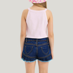 Strawberry pattern pleated hem girls' shorts