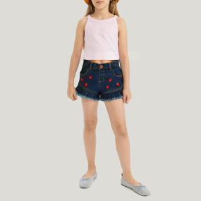Strawberry pattern pleated hem girls' shorts