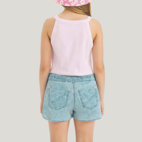 Girls' short jeans with wavy stripes embroidery