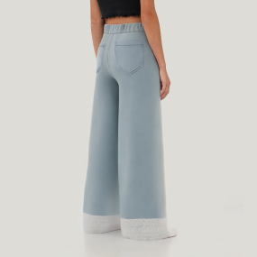 Winter plush lined girls wide leg denim pants