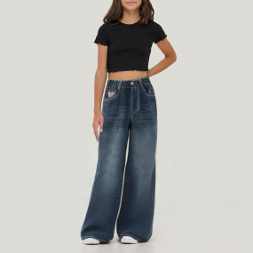 Fashionable and versatile girls' loose denim trousers