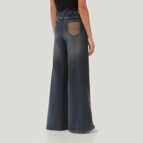 Winter warm girls wide leg denim trousers