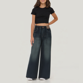 Winter warm girls wide leg denim trousers