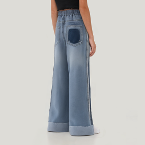 Washed frayed hem girls straight denim trousers