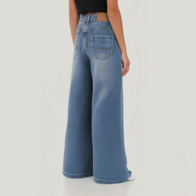 Casual washed ripped straight-leg girls' denim trousers