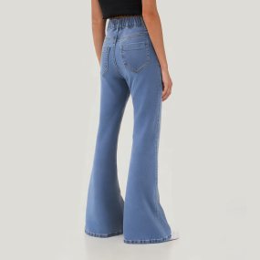 Girls' ripped and worn flared denim trousers
