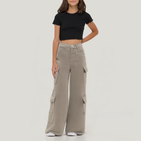 Vintage khaki loose fit girls cargo jeans