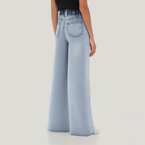 Girls' washed distressed straight denim trousers