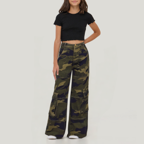 Retro camouflage girls straight overalls trousers