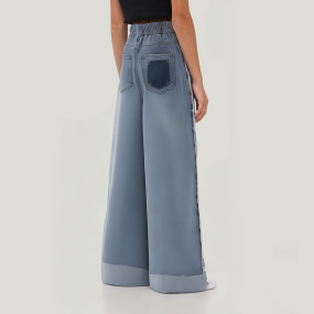 Washed and frayed straight-leg girls' denim trousers