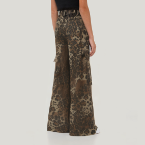 Retro leopard print girls' high waist cargo trousers