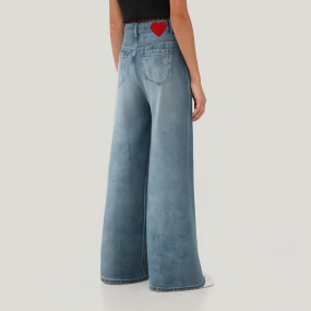 Girls' denim trousers with love appliqué embroidery