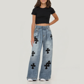 High quality cross patch girls' denim trousers