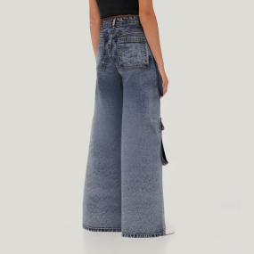 Snowflake washed multi-pocket girls' denim pants