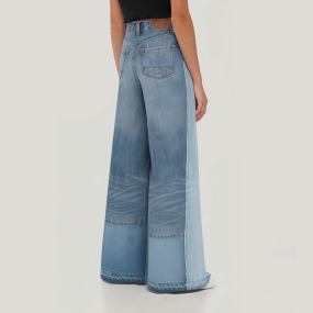 Girls' wide-leg denim trousers with splicing design