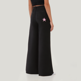 Black breathable girls flared denim trousers