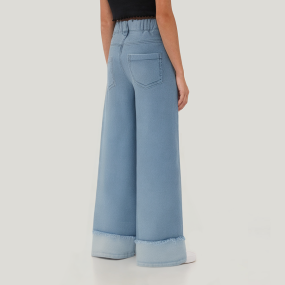 Blue elastic waist straight leg girls denim pants