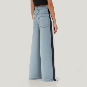 Fashion side stripe wide leg girls denim pants