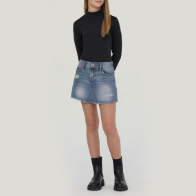 Blue high waist ripped girls denim skirt