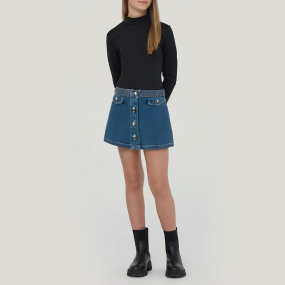 High quality blue girls' knee-length denim skirt