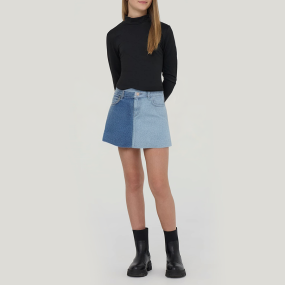 Contrast color stitching high waist girls denim skirt