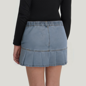Fashionable washed elastic waist girls' denim skirt