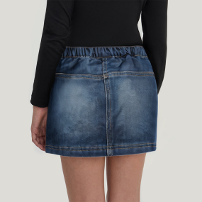 Washed faded button girls denim skirt
