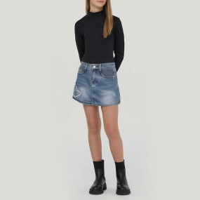 Butterfly embroidered girls' denim skirt