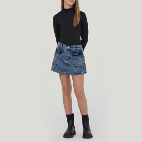 Fashionable pleated stretch girls' denim skirt