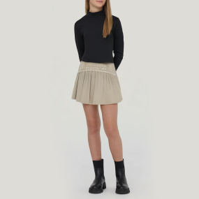 Beige floral embroidered pleated girls' skirt