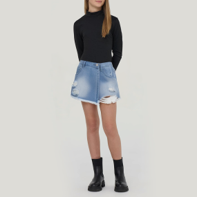 Girls' ripped asymmetric raw edge denim skirt