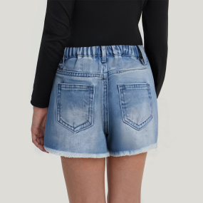 Girls' ripped asymmetric raw edge denim skirt