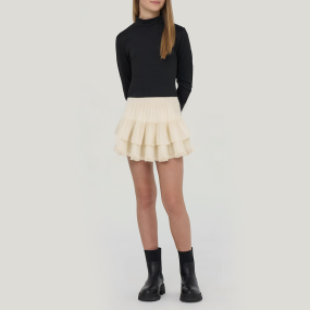 Layered pleated elastic waist girls' short skirt
