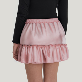 Pink suede layered hem girls' short skirt