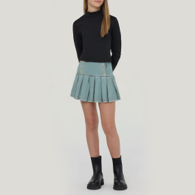 Casual pleated hem girls' denim skirt