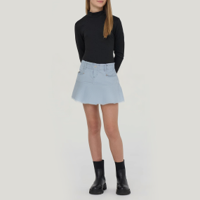 Light blue raw edge breathable girls denim skirt