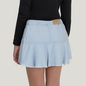 Light blue raw edge breathable girls denim skirt
